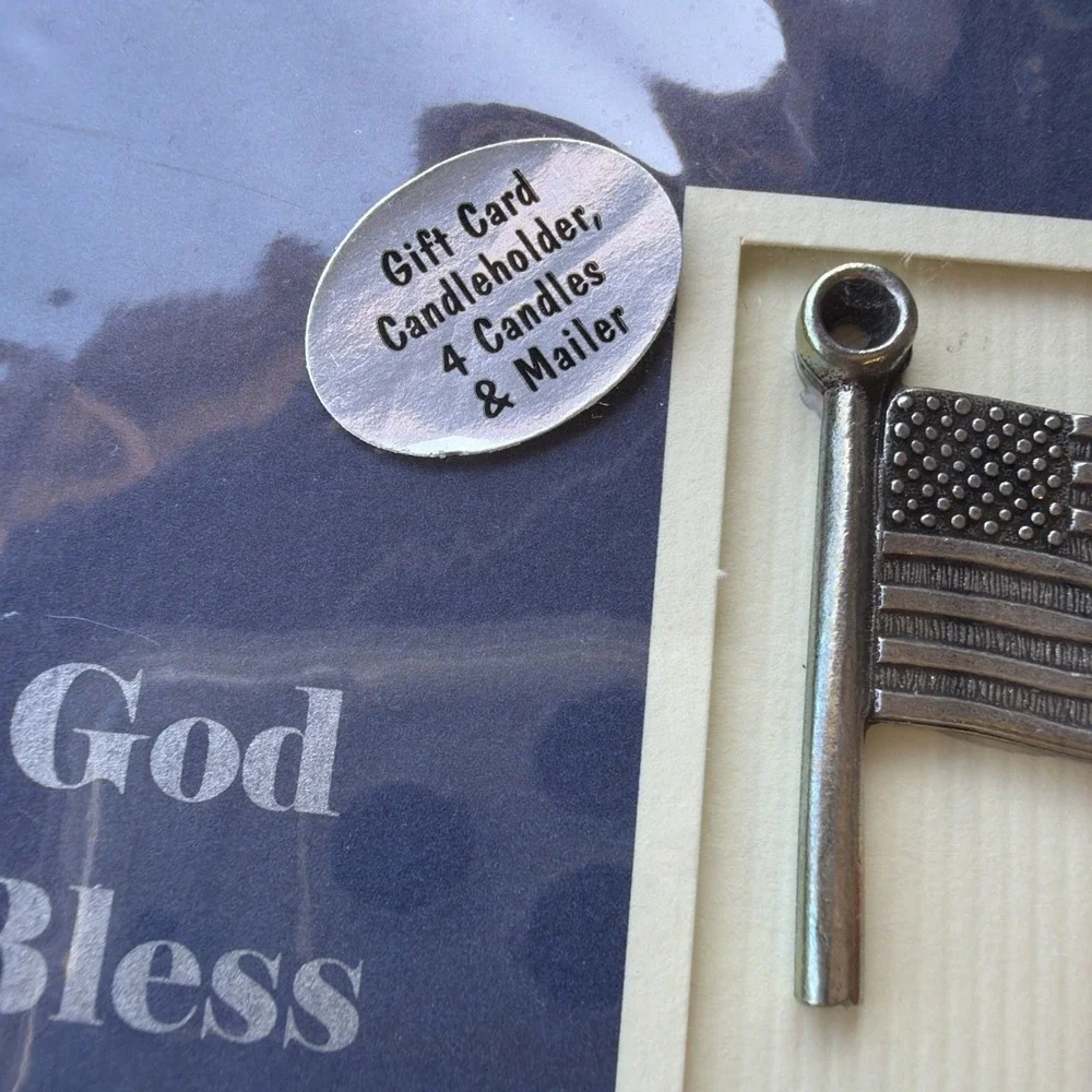 Lighten-Up Gifts Pewter Flag VTG Candle Holder Card 4 Candles 